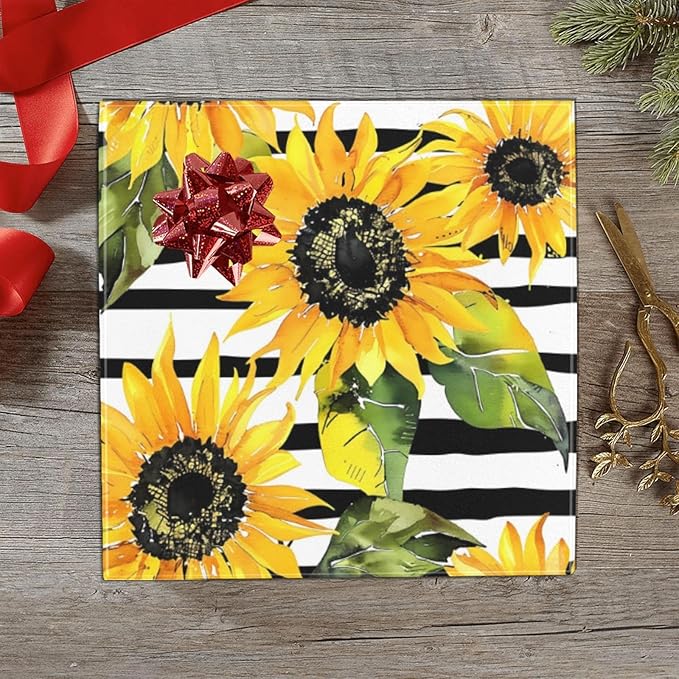 Sunflower Stripes Wrapping Paper 58x22.8 Inch Waterproof Holiday Gift Wrap Flower Floral Christmas Thanksgiving Birthday Presents Wrapping Paper