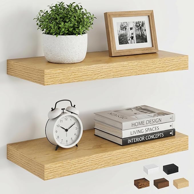 Dreamland Floating Shelves, Wall Mounted Shelves for Storage and Home Decor, Rustic Wood Shelves for Bathroom, Living Room, Bedroom and Kitchen, 16" x 6.7" Set of 2