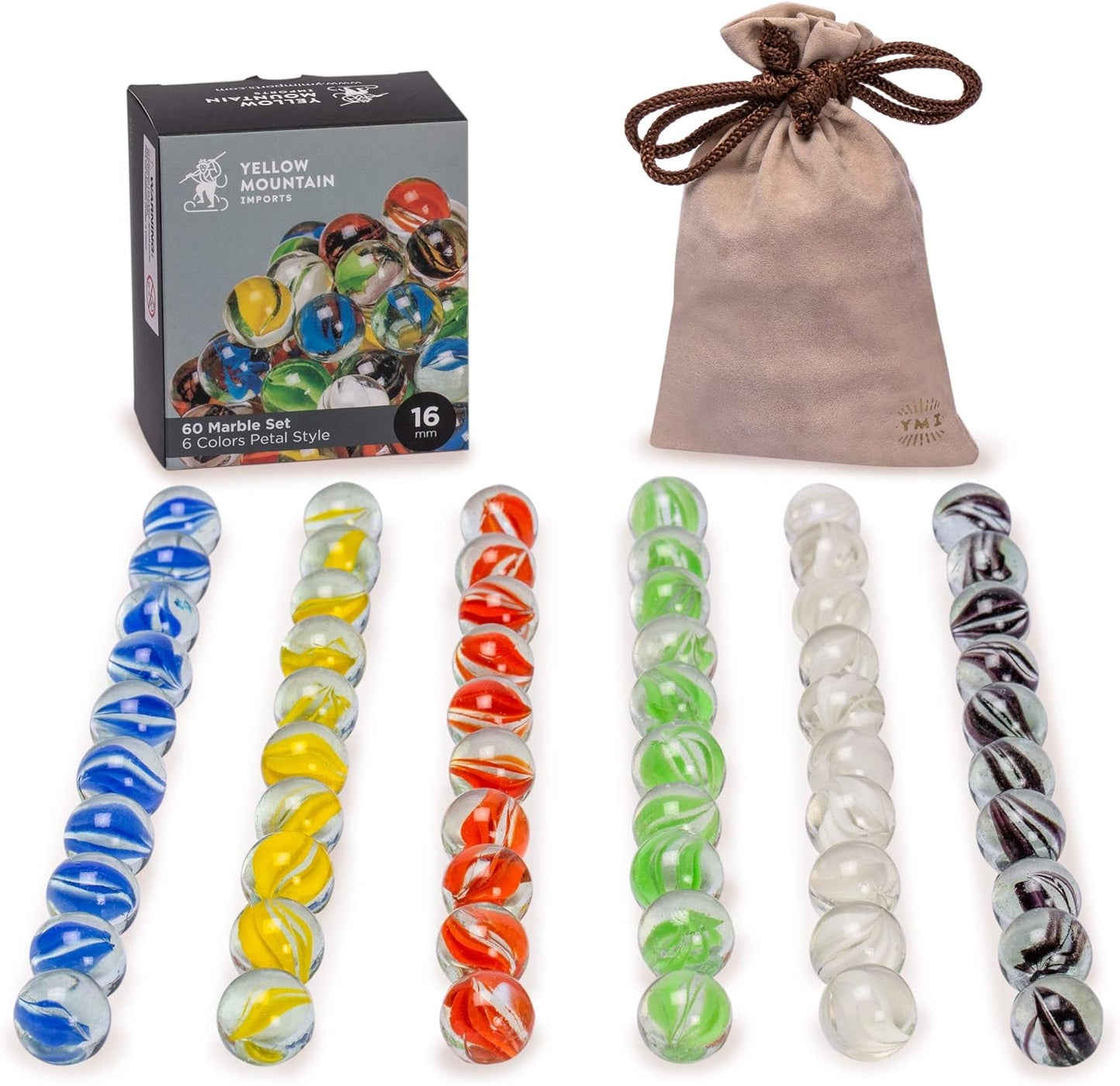 Yellow Mountain Imports Translucent Chinese Checkers Glass Marbles - 60 Pieces, 16mm Petal Design