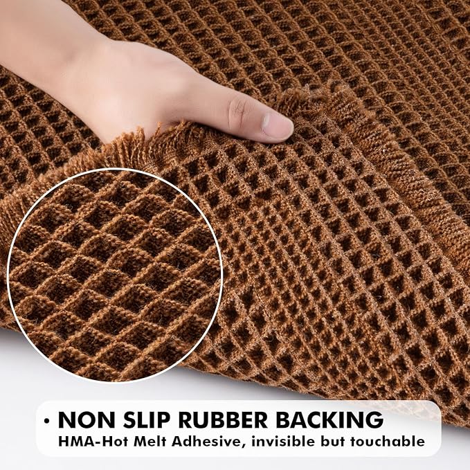 MIULEE Set of 2 Waffle Bathroom Rugs, Terracotta Boho Bath Rug Super Absorbent, Non Slip Washable Ultra Soft Rubber Backed Shower Bath Mats for Floor, Tub, Shower, Looped Design, Caramel, 17x24 Inch
