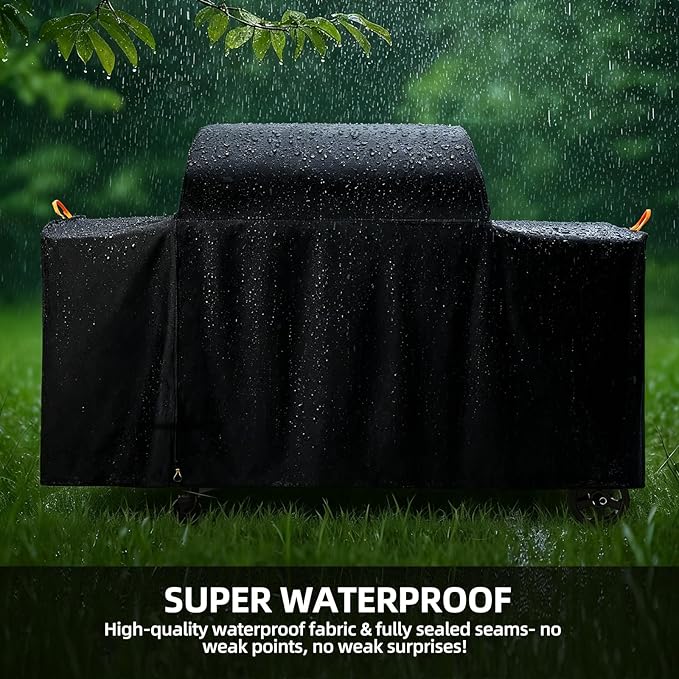 Waterproof Grill Cover for Traeger Woodridge Pro & Woodridge Elite Wood Pellet Smoker, with Additional Side Zipper, Full-Length 600D All Weather Outdoor Accessories Bac776 (Cover Only)