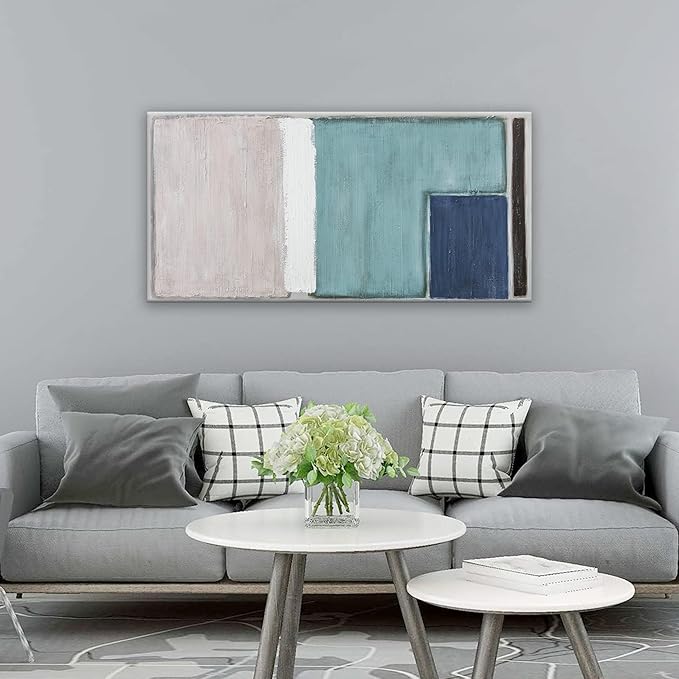 YISXINOAG Canvas Art Wall Decor Teal Blue And Light Brown Red Block Line Abstract Wall Decor Canvas Paintings Home Wall Decor Modern Bedroom Art Office Decor 20"X 40" Ready To Hang