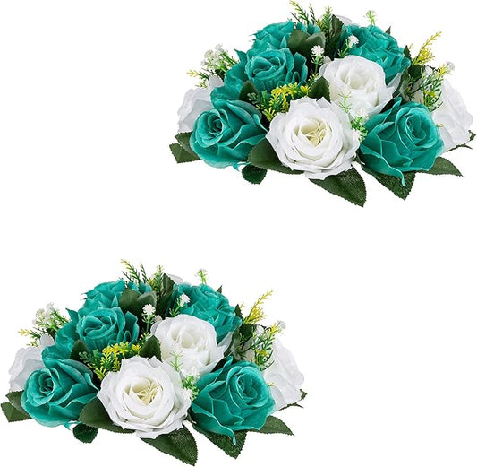 Flower Centerpieces for Wedding Tables: Wedding Table Decorations Teal & White Flower Balls Centerpieces for Engagement Cerebration Party Center Pieces 2 Packs