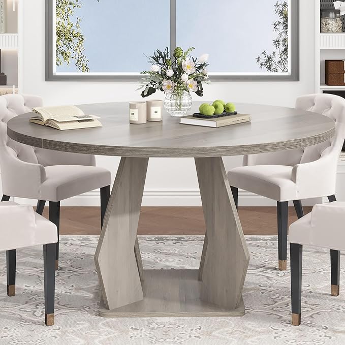 IBF Round Dining Table,Farmhouse Pedestal Dining Tables for 4 to 6,Grey Dining Table for Kitchen and Living Room,47 Inch Dinner Tables for Office,Apartment,Dining Room