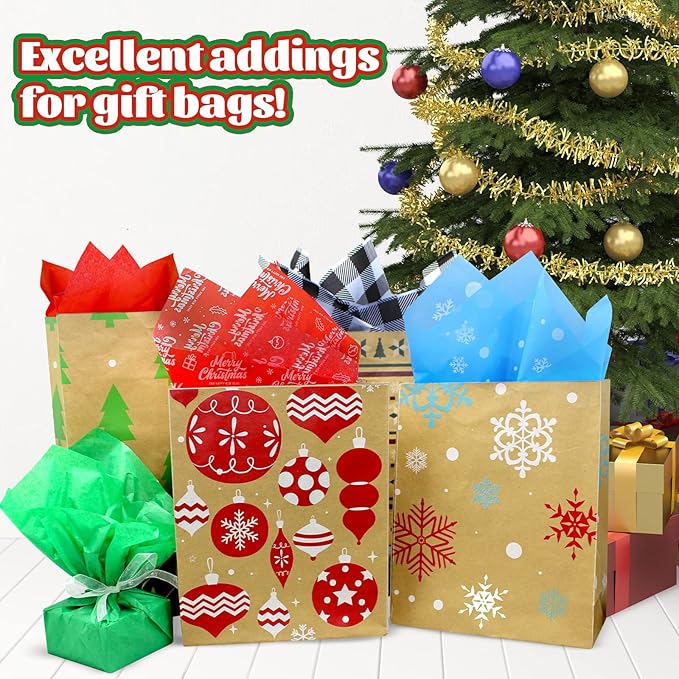 Hifunwu 160 Sheets Christmas Tissue Paper for Gift Wrapping Bags, Christmas Holiday Tissue Paper Bulk for Gift Bags Wrapping