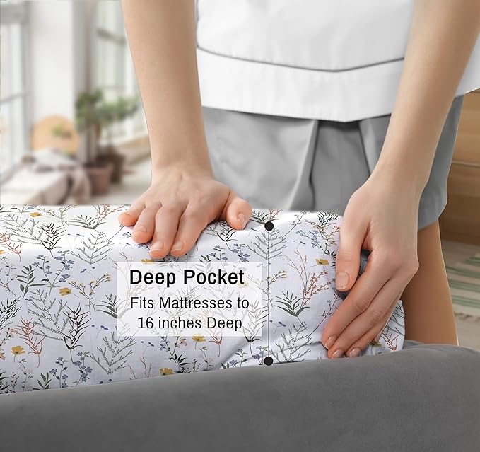 RUVANTI 100% Cotton Split King Sheets Sets for Adjustable Bed, 5 PCs, Soft & Breathable Percale Weave Bedding, Deep Pocket 16", Hotel Standard, Crisp Cool Feel & Durable, Floral Sheet, Aroma