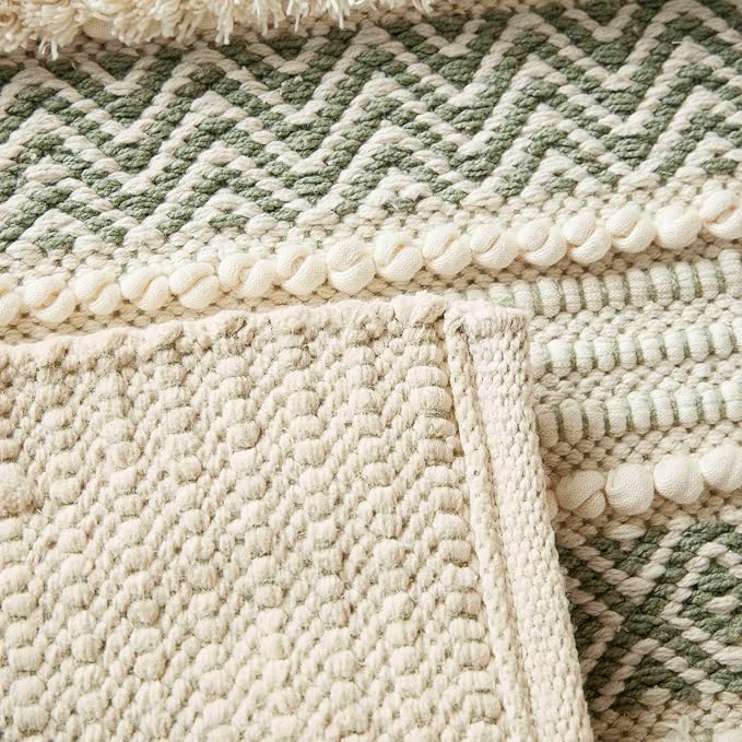 Ink+Ivy Bath Rug Hand-Woven Texture Shaggy Striped Soft & Water Absorbent, Boho Bathroom Décor Bath-Mats, Non-Slip Absorbent Quick Dry Mats for Tub, Shower Room, Asher, 22x58, Sage Green 1 Piece