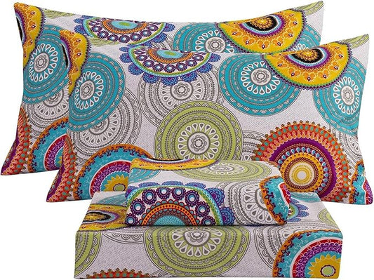 Bedlifes King Size Extra Deep Pocket Sheet Sets - Fits Mattresses Up to 18-24" Thick, 4-Piece Microfiber Set with 1800 Thread Count, Soft, Smooth, Breathable, Featuring Mandala Patterned