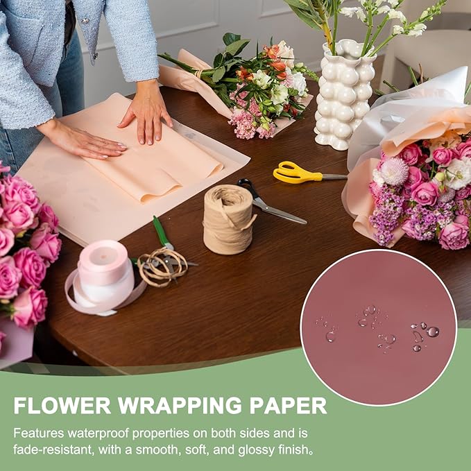 PATIKIL Flower Gift Wrapping Paper, 20 Sheets Gold Edge Waterproof Bouquet Paper Wrap Florist Supplies Packaging Floral Papers for Wedding DIY Craft Valentine Mother's Day, Red
