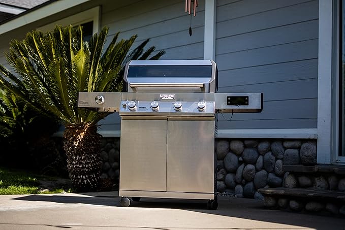 Monument Grills Denali 405 4-Burner Liquid Propane Gas Smart bbq Grill Stainless Steel with Rotisserie Kit(2 items)