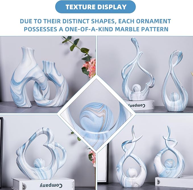 Blue Sculptures Home Decor, Dining Room Table Centerpiece Living Room Decor, Ceramic Statues Shelf Decor, Modern Abstract Art Desktop Entrance Table Decorations (Set of 2, 9.84" H & 8.86" H)