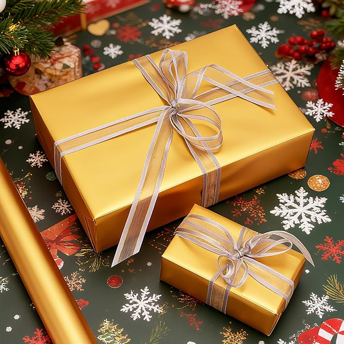 Gold Wrapping Paper, 2 Roll 17in x 33ft Matte Metallic Gold Solid Color Gift Wrapping Paper Roll Perfect for Birthday, Christmas, Baby Shower, Wedding, Valentine's Day, DIY Invitations, Arts & Crafts
