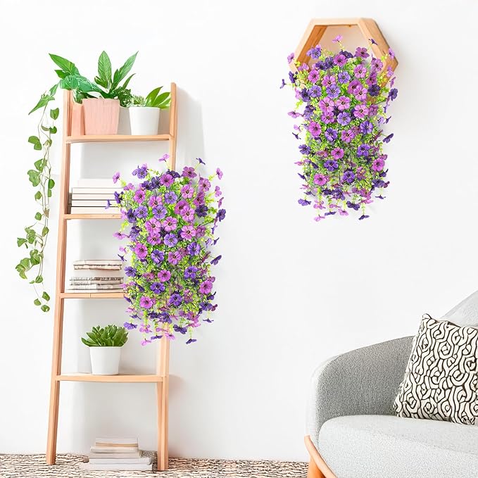 Artificial Faux Flowers Plants for Outdoor Spring Summer Decoration, 2PCS Fake Silk Daisy Flowers No Fade UV Resistant Realistic for Outside Home Planter Porch Patio Balcony Yard Decor (Purple)