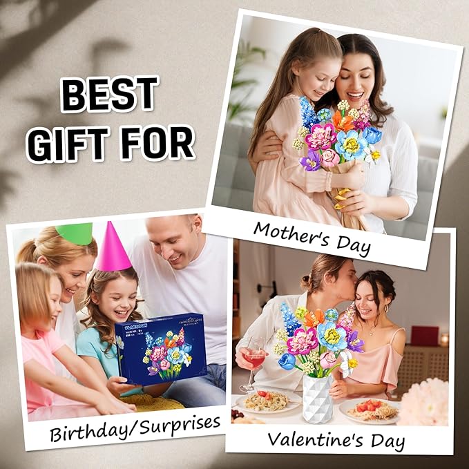 Flower Bouquet Building Set, 888 PCS Botanical Collection Building Block Toy, Flowers Rose Plant Home Decor, Valentine's Day Christmas Birthday Gift for Adults Women Boys Girls 8+