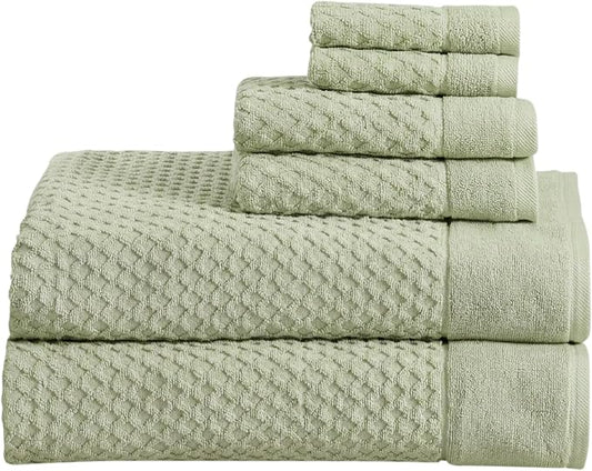 Great Bay Home Bath Towels - 100% Cotton 6 Piece Bath Sheet Set - Diamond Waffle Weave - Absorbent, Durable, Quick-Dry Towels for Bathroom (Pale Green)