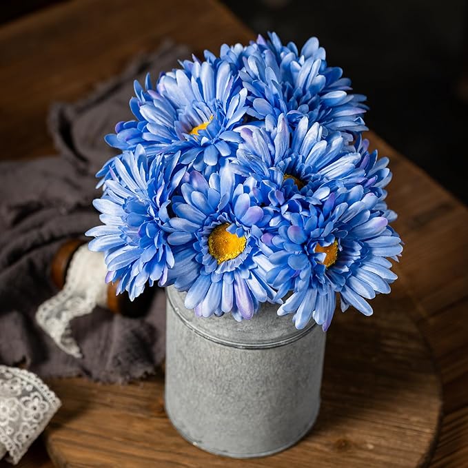 TOPIA Artificial African Daisies Flowers African Daisy Silk Flowers Artificial Gerbera Daisies Pack of 10 (Blue)