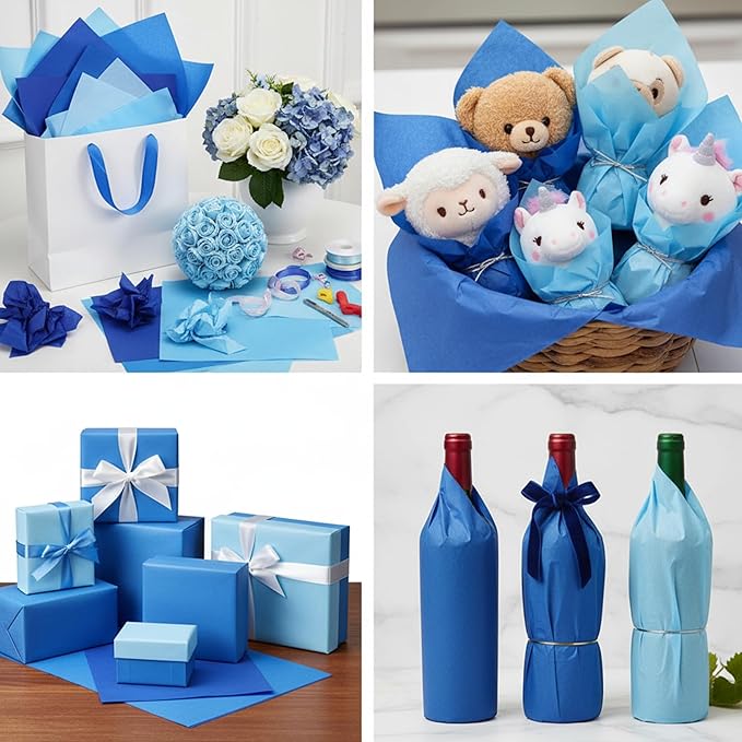 Qilery 500 Sheets Blue Tissue Paper Bulk for Gift Bags 15 x 20 Inch Acid Free Packaging and Wrapping Paper Sheets for Winter Hanukkah Decoration DIY Crafts, Bouquet, Wedding Birthday Party, Packing