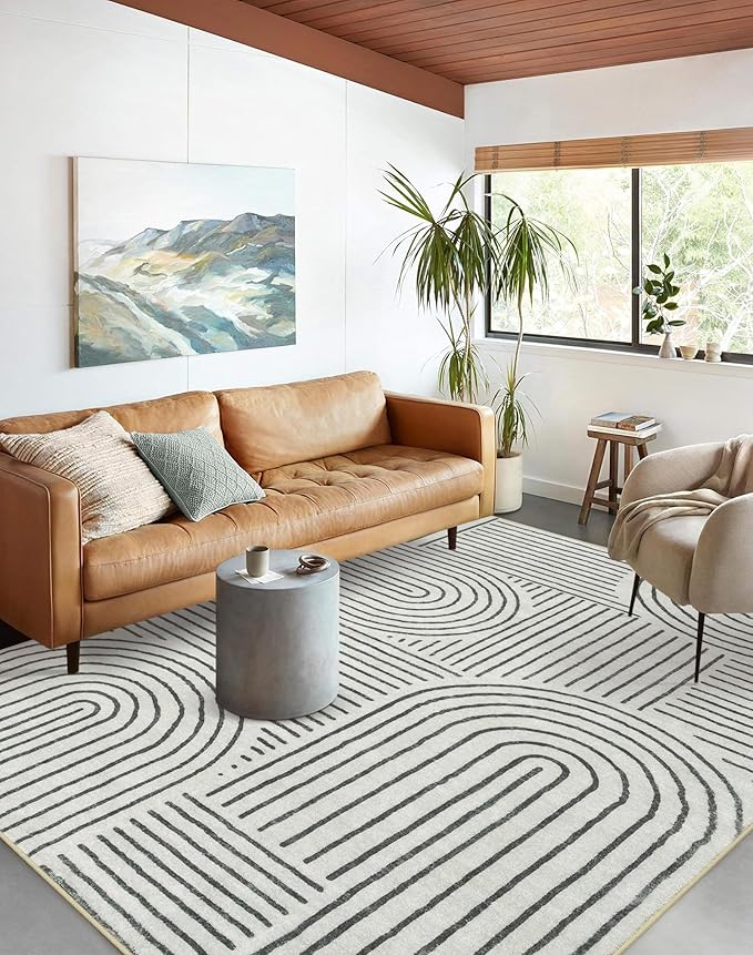 Lahome Abstract Washable 6x9 Rug, Soft Bedroom Rug for Living Room Ultra-Thin Non Slip Office Rug, Modern Bedroom Rugs Throw Carpet for Dining Room Dorm Darrell (6'x9',Black)