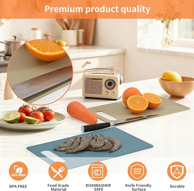 Premium Plastic Cutting Board Set – 3-Pack BPA-Free, Reversible, Easy to Clean, Durable and Lightweight – Ideal for Meat, Vegetables, and Seafood – 14 x 10 inch, Kitchen Essential