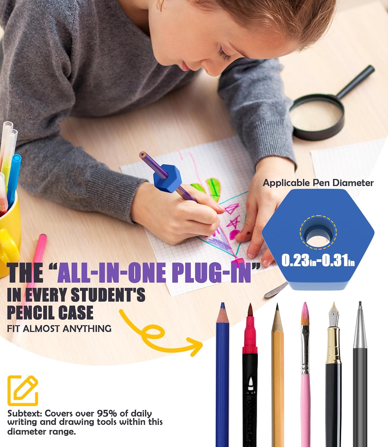 Skiennix Weighted Pencil Grips - 6-Pack Silicone Handwriting Aids for Autism & ADHD | Posture Correction