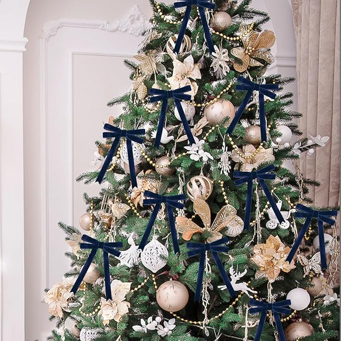 10 Yards Blue Velvet Ribbon 5/8 Inch for Christmas Tree,Navy Velvet Christmas Ribbon for Gift Wrapping Crafts Bow Wreath Holiday Decorations (Navy)