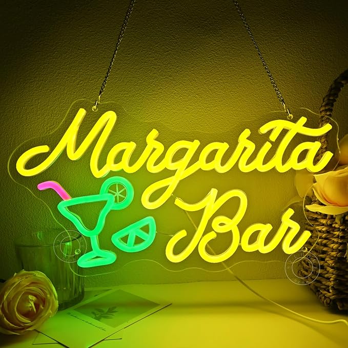 SYLHOME Margarita Bar Led Neon Light Sign Home Bar Pub Man Cave Kitchen Restaurant Wall Sign Decor Wedding Birthday Party Backdrop 15.75" X 8.26" USB