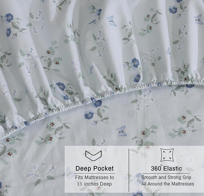 RUVANTI 100% Organic Cotton Sheets California King, Percale Weave, GOTS Certified, 4-Piece Set, Deep Pocket 13", Crisp & Breathable, Soft Durable Bedding, Sábanas Algodón Orgánico – Butter Flight