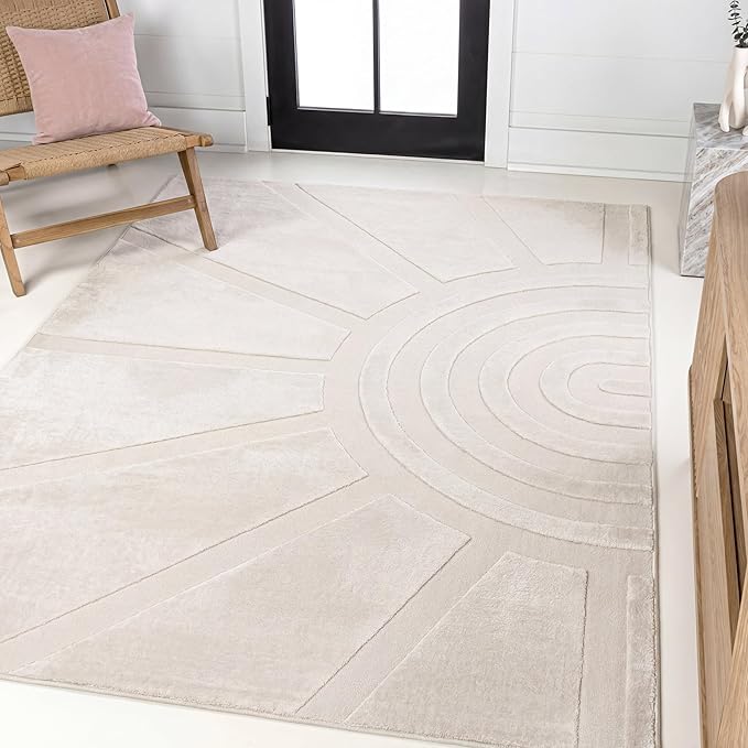 JONATHAN Y Sun Two-Tone High-Low Indoor Area Rug 5X8 White/Cream, Aelius MidCentury Scandinavian Abstract for Living Room, Bedroom, Kitchen, Easy-Cleaning, Pet-Friendly, Non-Shedding SND101B-5