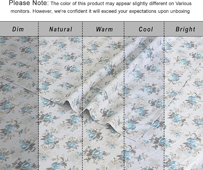 RUVANTI 100% Organic Cotton Sheets Split King, Percale Weave, GOTS Certified, 5-Piece Set, Deep Pocket 15", Crisp & Breathable, Soft Durable Bedding, Sábanas Algodón Orgánico – Blue Rose