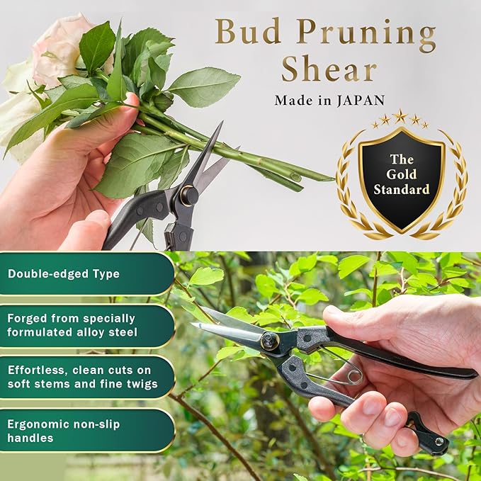 Professional Forged 8.2" Japanese Bud Cutting Pruning Shears Garden Flower Trimming Scissors Made in Japan (Double-blade)