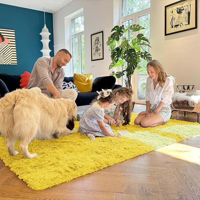 OLANLY 3x5 Machine Washable Small Bedside Rug, Soft Fluffy Shaggy Rugs for Living Room, Bedroom, Indoor Floor Carpet for Kids Girls and Boys, Preppy Dorms, Nursery, Home Decor Aesthetic, Yellow