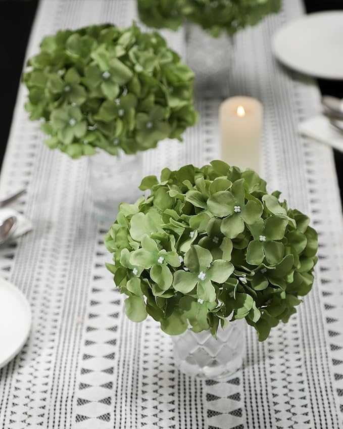 DuHouse 8.7" Silk Hydrangea Flower Heads with Stems Fake Hydrangeas Flowers for DIY Wedding Centerpiece Home Decor,Pack of 6(Sage Green)