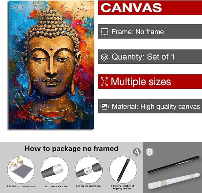 Golden Serenity Buddha Vintage Painting Wall Art Spirituality and Modern Art Wall Decor Adds Brilliance to Vibrant Home Decor 32x48in Frameless