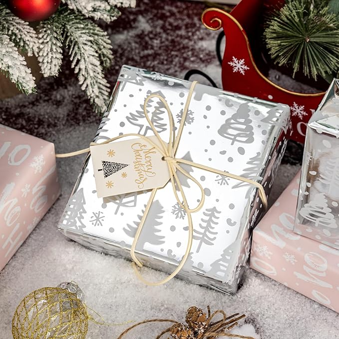MAYPLUSS Christmas Wrapping Paper Roll - 17IN X 33FT - Christmas Gift Wrapping Paper Featuring Tree Snowflake Reversible HO for Kids, Holiday, New Year