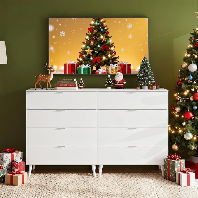 WLIVE 4 Drawer Dresser for Bedroom, Wooden White Tall Dresser, Modern Dressers with Sturdy Metal Handle, Small Chest of Drawers for Living Room, Hallway