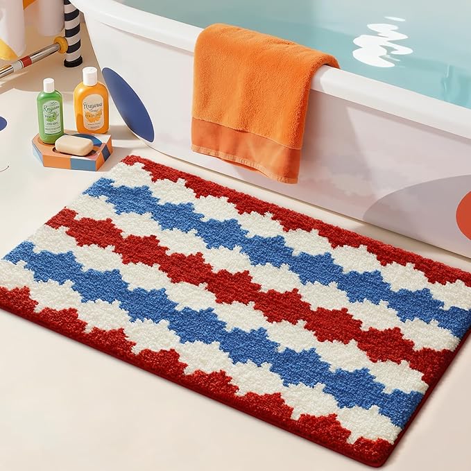 LUMI Bathroom Rugs with Wave, Soft Absorbent Bath Mat for Modern Home Decor, Non-Slip Quick-Dry Bath Rug, Machine Washable Floor Mat for Shower and Tub, Entryway, 16"x24", Azure Wave