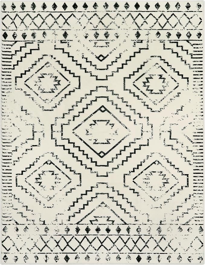 Wonnitar Moroccan Washable Rugs 5x7, Large White Tribal Area Rug for Living Room, Non-Shedding Soft Bedroom Accent Throw Mat, Geometric Floor Carpet for Dining Table Entry Office (Beige,5'x7')