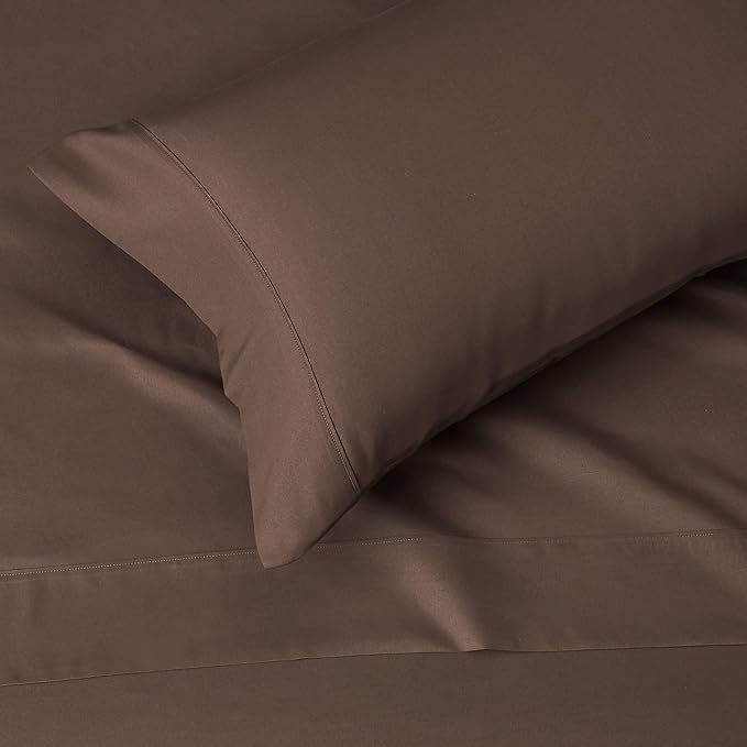 Amazon Basics Lightweight Super Soft Easy Care Wrinkle Free Microfiber 3 Piece Bed Sheet Set with 14-Inch Deep Pockets, Twin, Chocolate, Solid, Kids, Men & Women Bedding