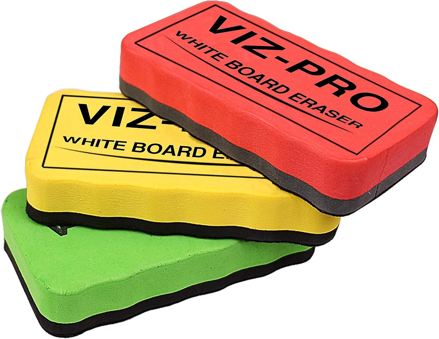 VIZ-PRO Magnetic Dry Erase Board - 36" X 24" with Silver Aluminum Frame & 3 Colored Erasers