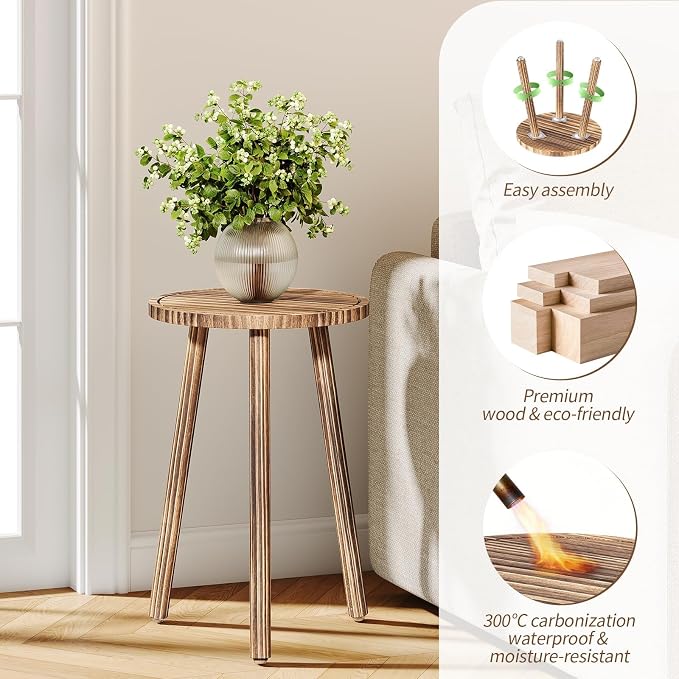 Uneedem Plant Stand Indoor - 3-Pack Taller Single Wood Plant Stand for 6-12 Inch Pots, Mid-Century Modern Plants Stool for Large Plants, Small Round Wooden Planter Table for Living Room, Balcony