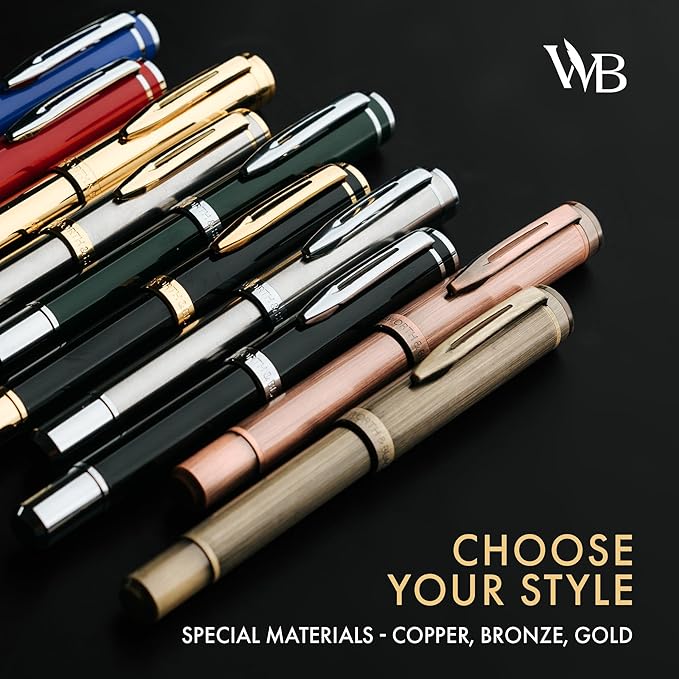 Wordsworth and Black Fountain Pen Mini EDC: Luxury Green Heavy Pocket Pen, Chrome Finish, Medium Nib, 6 Ink Cartridges, Ink Converter, Travel Refillable Writing Pen Gift Set, Men & Women