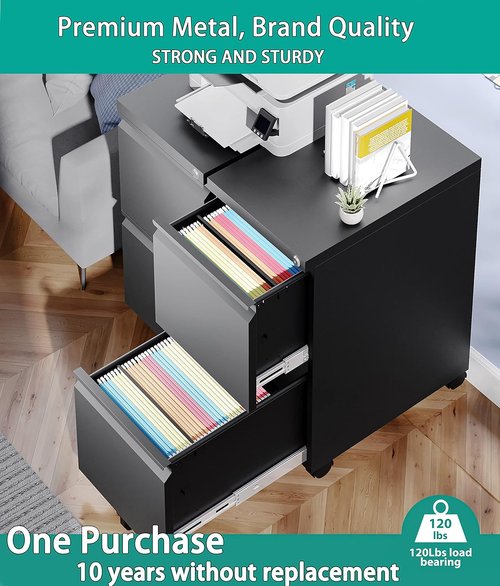 SISESOL 2-Drawer Mobile File Cabinet - Slim Under Desk Storage with Lock for Legal/Letter/A4 Files