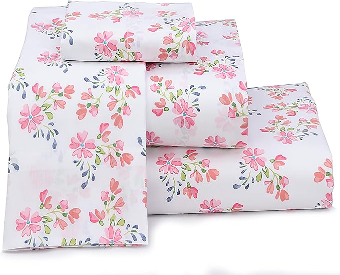 RUVANTI 100% Cotton Twin XL Sheet Sets, 3 Pieces, Soft & Breathable Percale Weave Bedding, Deep Pocket 16", Hotel Standard, Crisp Cool Feel, Durable, Perfect Size Floral Sheets, Bloomex