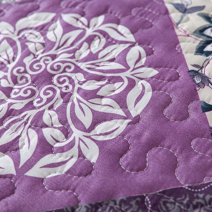 HoneiLife Quilt Set King Size - 3 Piece Microfiber Quilts Reversible Bedspreads Patchwork Coverlets Floral Bedding Set All Season Quilts- Late Spring,King