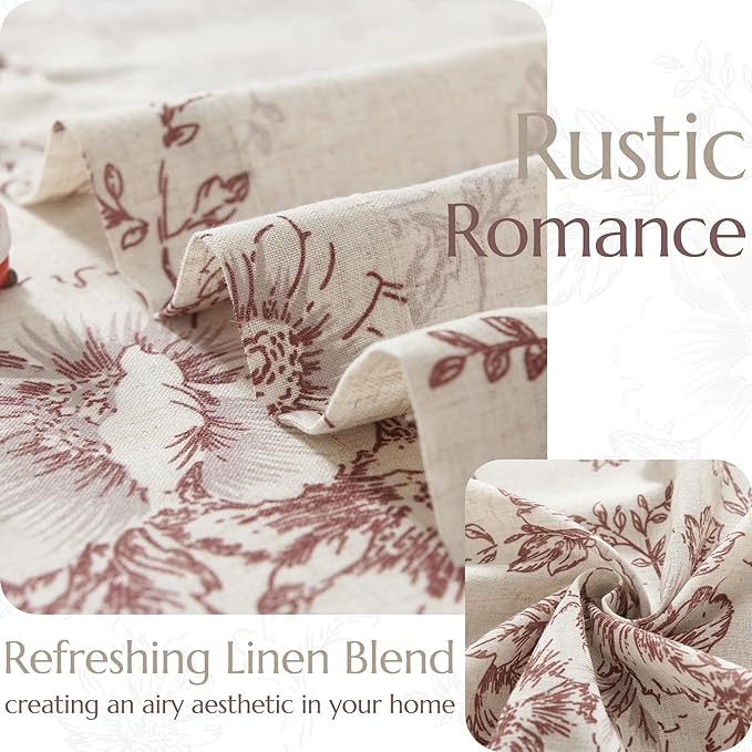 jinchan Linen Blend Curtain Floral Curtains for Living Room 108 Inch Length Christmas Brick Red Printed Curtain Rod Pocket Back Tab Farmhouse Peony Flower Patterned Drapes Curtains Set 2 Panels