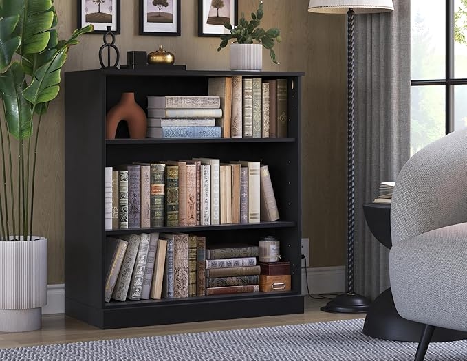 Palace Imports Solid Wood Bookcase - 3 Tier Floor Standing Bookshelf - 36" Short Storage Shelf, 32” W - Black, Display Furniture for Living Space, Renewable 100% Eco-Friendly Wood, Made in Brazil
