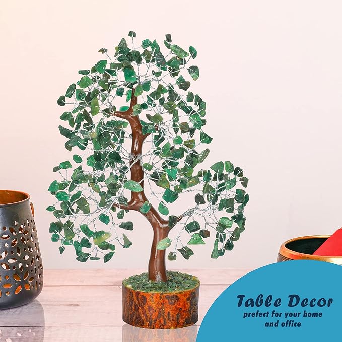 Healing Crystal Money Trees Feng Shui Gift Handmade Reiki Crystals & Stone Home Office Table Décor Good Luck Throat Chakras (Green Aventurine Silver Wire)