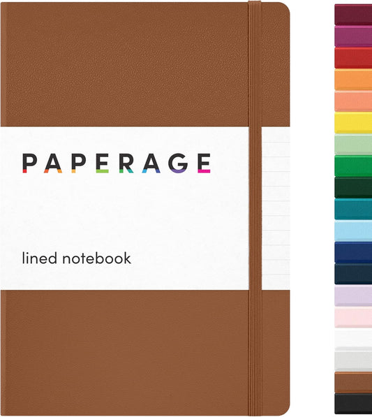 **Paperage Lined Journal Notebook - Medium 5.6" x 8" Cognac | 160 Pages with 100 GSM Thick Paper**