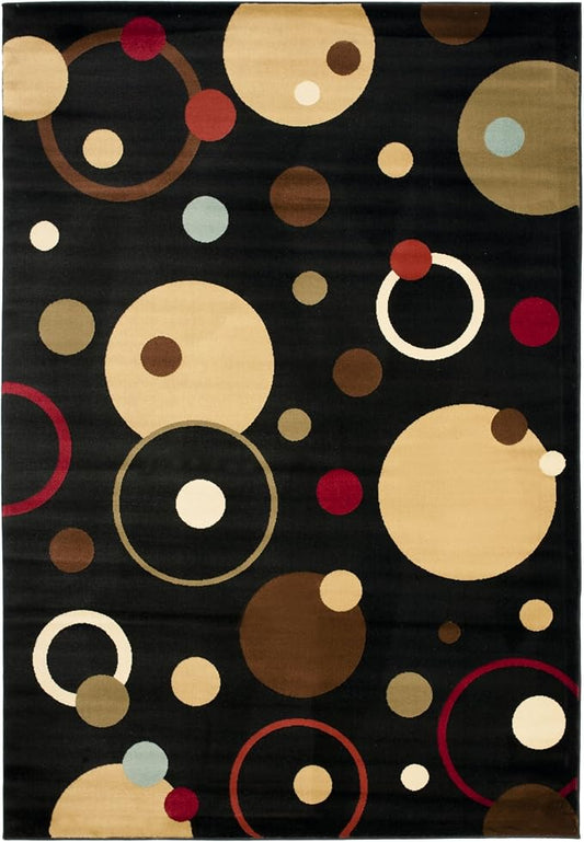 SAFAVIEH Porcello Collection Area Rug - 5'3" x 7'7", Black & Multi, Mid-Century Modern Abstract Design, Non-Shedding & Easy Care, Ideal for High Traffic Areas in Living Room, Bedroom (PRL6851-9091)