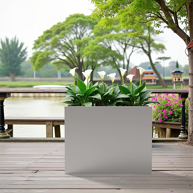 Casaphoriar Metal Planter Box 36"x9"x28", Rectangular Planter with Inner Shelf and Drainage Holes, Perfect for Outdoor Patio and Balcony Decor, Grey